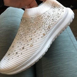 White crystal slip on tennis shoes
